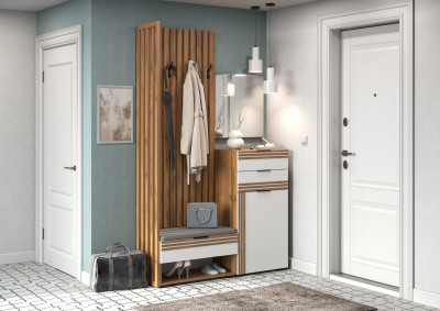 Прихожая Нао, набор №8, Дуб вотан/Белый, Вотан, Simple 27