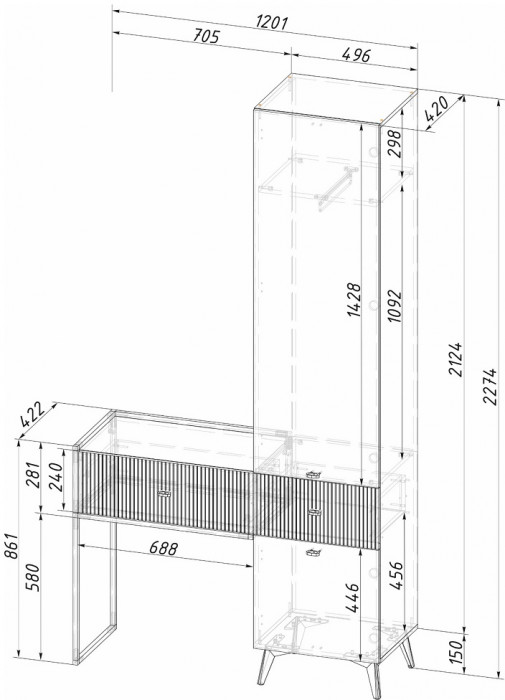 Прихожая Норд ПР-06, Ясень белый, Маренго