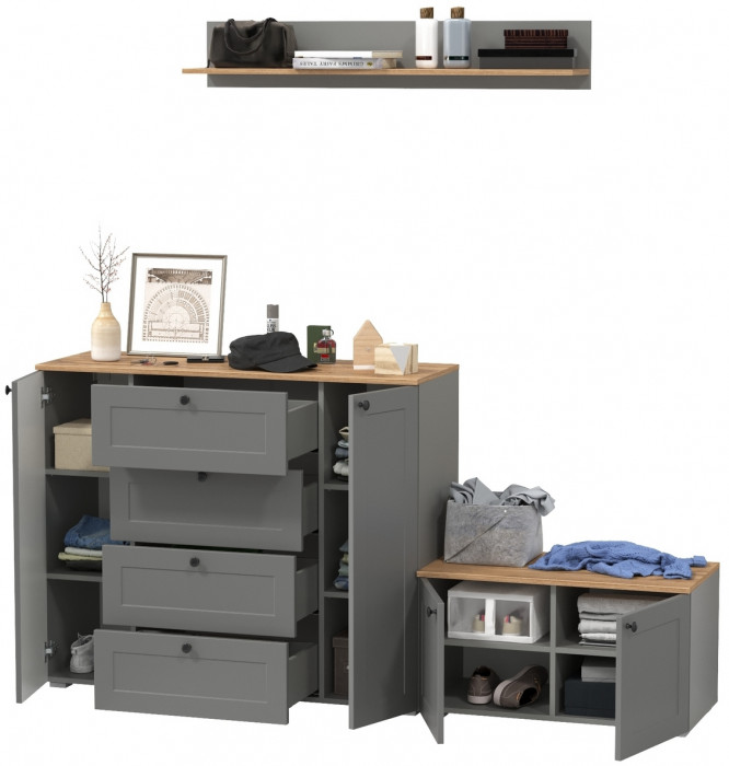 Остин Прихожая 67, цвет серый графит/дуб крафт золотой, ШхГхВ 200х41,9х160 см., универсальная сборка