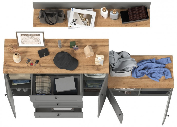 Остин Прихожая 67, цвет серый графит/дуб крафт золотой, ШхГхВ 200х41,9х160 см., универсальная сборка