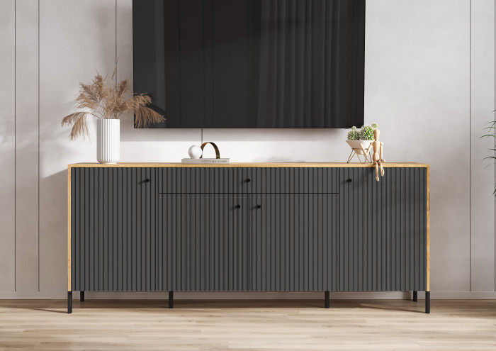 Оливия Комод дуб крафт/графит софт (металл)