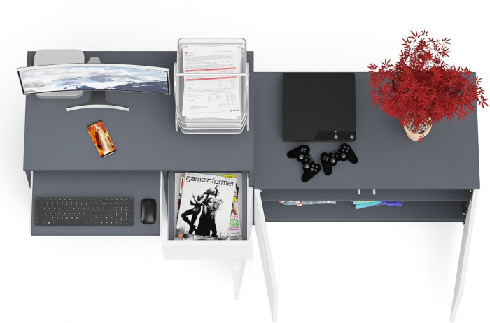 Мори Стол компьютерный МС-1 правый + Тумба МА900.1, цвет графит/белый, ШхГхВ 180,4х50,4х76,6 см., выдвижной ящик справа, НЕ универсальная сборка