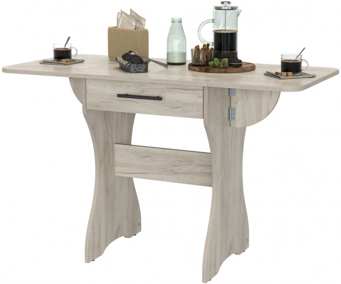 Стол обеденный раскладной с ящиком 6-02.120ТМдкс, цвет дуб крафт серый, ШхГхВ 120х57х75 см., 60х57х75 см. сложенный