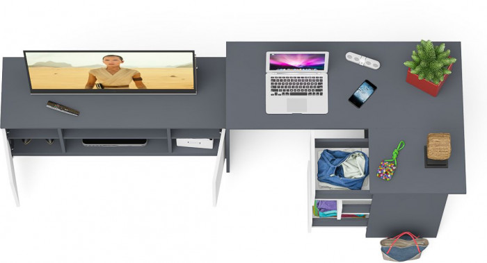 Мори Стол компьютерный МС-16 правый + Тумба МТВ1200.1, цвет графит/белый, ШхГхВ 244,8х84,9х76,6 см., выдвижные ящики справа, НЕ универсальная сборка