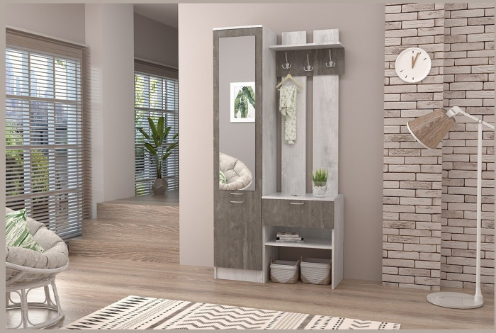 Прихожая Иннэс-3 (Белый глянец/Бетон Светлый)