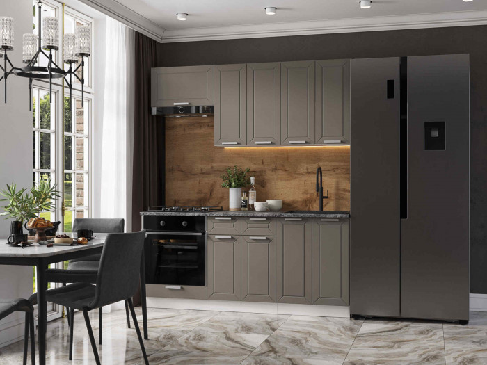 Кухня Альфа 1,8 м холст вулкан (корпус белый, столешница кастилло темный)