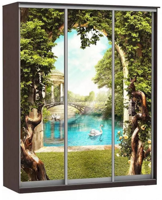 Шкаф купе Модерн 2076х600 3-х дверный 3-х секционный фотопечать №3 венге