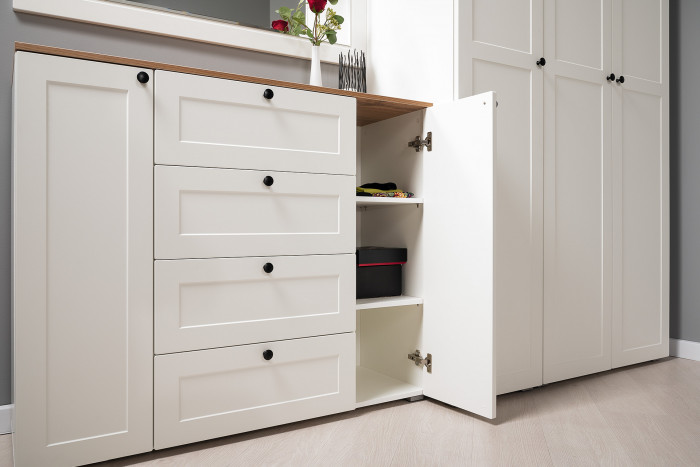 Остин Прихожая 20, цвет белый шагрень/дуб крафт золотой, ШхГхВ 160х54,3х229,6 см., универсальная сборка