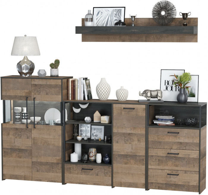 Трувор Гостиная 010, цвет дуб гранж песочный/интра, ШхГхВ 260,8х37х195 см., универсальная сборка