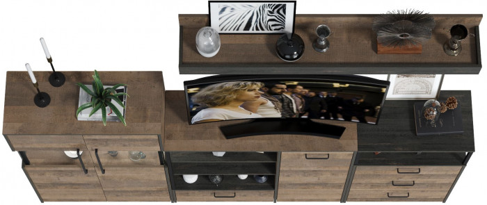 Трувор Гостиная 010, цвет дуб гранж песочный/интра, ШхГхВ 260,8х37х195 см., универсальная сборка