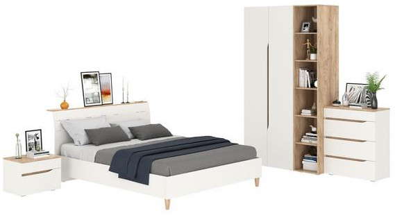 Муссон Спальня № 14, цвет белый/дуб эндгрейн элегантный, ортопед, сп. м. 1600х2000 мм., б/м