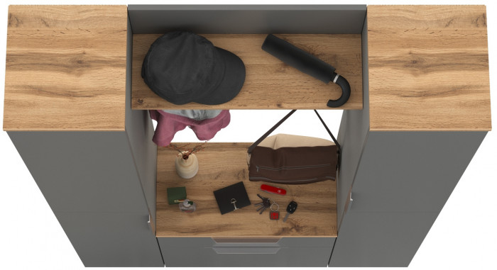 Октава Прихожая 20, цвет серый графит/дуб крафт золотой/фасады МДФ серый графит, ШхГхВ 129,3х35,4х197,6 см., универсальная сборка