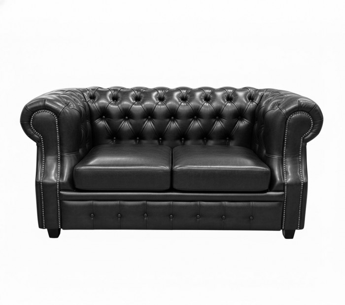 Диван офисный Честер ЛОФТ 2-х местный, экокожа черный