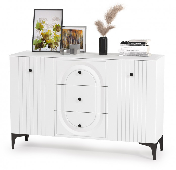 Валенсия Гостиная № 115, цвет ЛДСП белый шагрень/МДФ белый шагрень, ШхГхВ 272,3х38,4х225,2 см., универсальная сборка