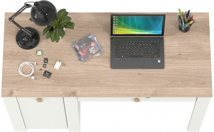 Джастин 12.154 Стол письменный, цвет белый шагрень/дуб белый эксклюзив, ШхГхВ 126,2х54,8х75,3 см., универсальная сборка