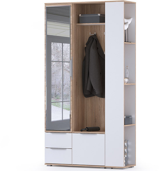 Куба Прихожая 18, цвет дуб сонома/белый премиум, ШхГхВ 112,3х38,3х210,6 см., универсальная сборка