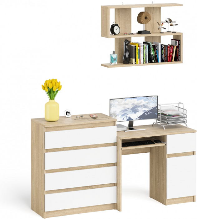 Мори Стол компьютерный МС-1 правый + Комод МК800.4 + Полка 900, цвет дуб сонома/белый, ШхГхВ 170,4х50х209,6 см., НЕ универсальная сборка