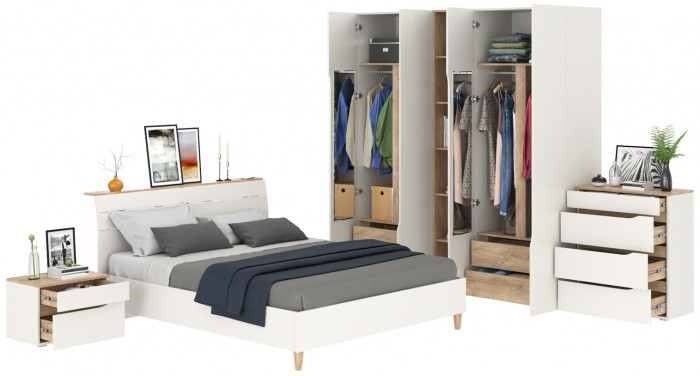 Муссон Спальня № 15, цвет белый/дуб эндгрейн элегантный, ортопед, сп. м. 1600х2000 мм., б/м