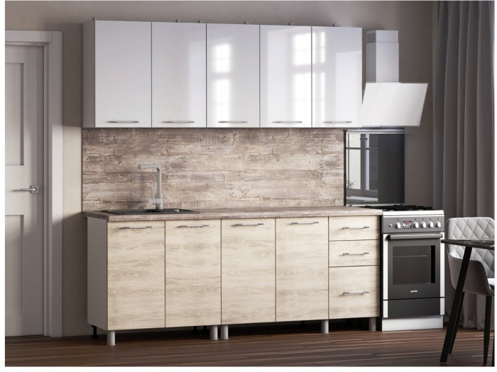 Кухонный гарнитур Танго 2,0м Белый/Дуб шале светлый