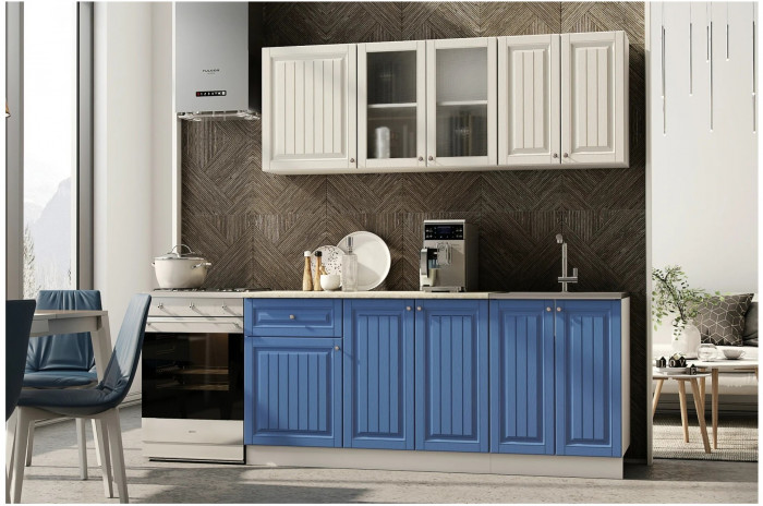 Кухня Хозяюшка МДФ 1800, магнолия/деним