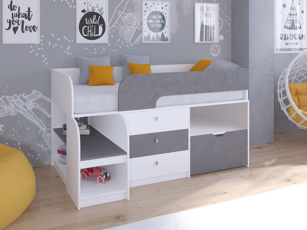 Кровать чердак Астра 9 V5 Белый/Железный Камень