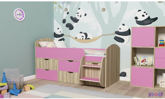 Кровать-чердак Малыш 7 (Белое дерево/Ирис)