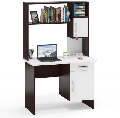 Стол письменный с надстройкой С-МД-1-09Н, цвет венге/белый шагрень, ШхГхВ 105х57х162 см., НЕ универсальная сборка