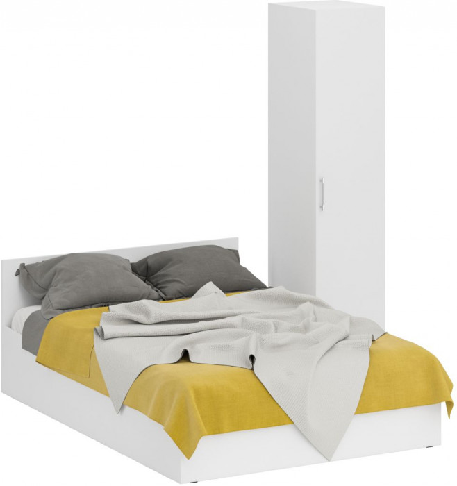 Кровать 1400 + Пенал Стандарт, цвет белый, ШхГхВ 143,5х203,5х70 + 45х52х200 см., сп.м. 1400х2000 мм., без матраса, основание есть