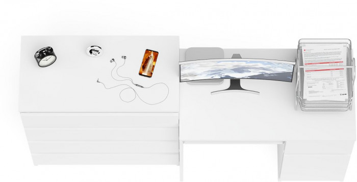 Мори Стол компьютерный МС-1 правый + Комод МК800.4, цвет белый, ШхГхВ 170,4х50х94 см., выдвижной ящик справа, НЕ универсальная сборка
