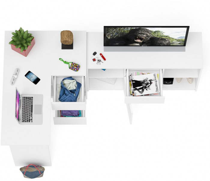 Мори Стол компьютерный МС-16 правый + Тумба МТВ1204.1, цвет белый, ШхГхВ 244,8х84,9х76,6 см., выдвижные ящики справа, НЕ универсальная сборка