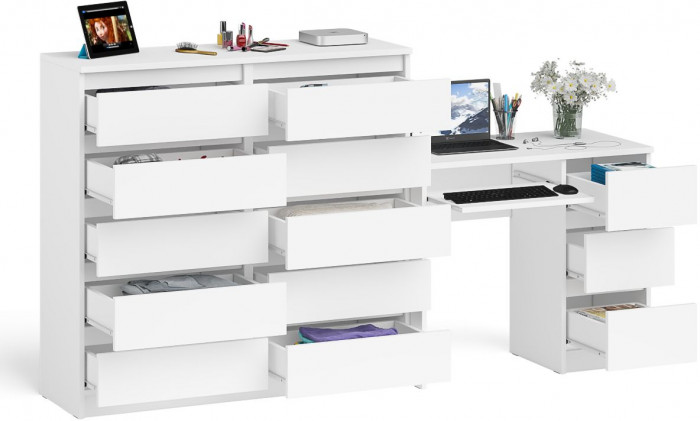 Мори Стол компьютерный МС-6 правый + Комод МК1200.10, цвет белый, ШхГхВ 210,4х50х115 см., выдвижные ящики справа, НЕ универсальная сборка