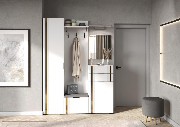 Прихожая Эмэ, набор №1, Белый/Milk Золото, Simple 27