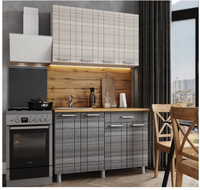 Кухонный гарнитур Бомбей 1,2м Сандал белый/Сандал серый