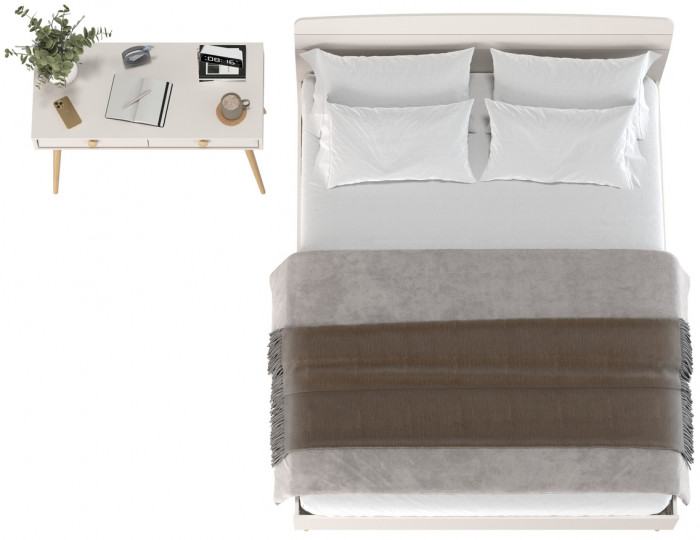 Афина Спальня Кровать 1600 + Стол, цвет кашемир серый, ШхГхВ 164,6х210,2х95,6 + 100х45х76 см., сп.м. 1600х2000 мм., б/м, основание есть