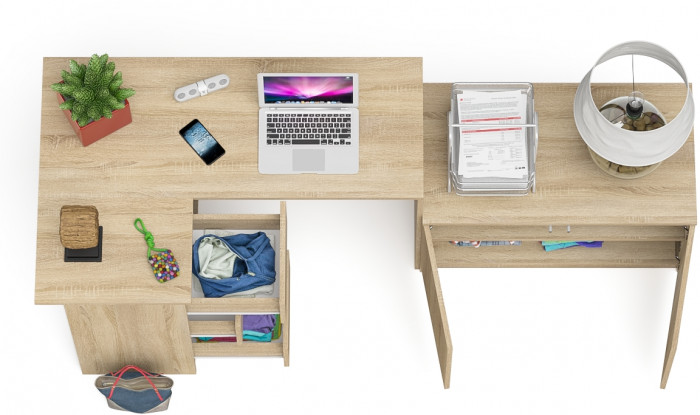 Мори Стол компьютерный МС-16 левый + Тумба МА900.1, цвет дуб сонома, ШхГхВ 214,8х84,9х76,6 см., выдвижные ящики слева, НЕ универсальная сборка