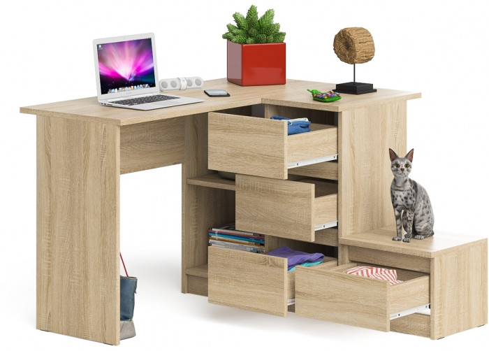 Мори Стол компьютерный МС-16 правый + Тумба ТМП400.1, цвет дуб сонома, ШхГхВ 164,8х84,9х76,6 см., выдвижные ящики справа, НЕ универсальная сборка