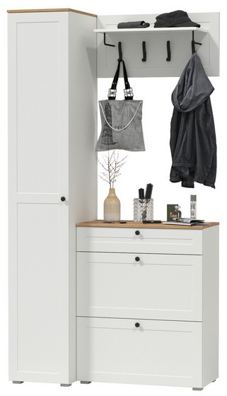 Остин Прихожая 23, цвет белый шагрень/дуб крафт золотой, ШхГхВ 120х54,3х229,6 см., универсальная сборка