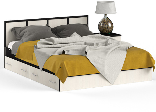 Сакура Кровать с ящиками 1600 + тумба, цвет венге/дуб лоредо, ШхГхВ 204х203,5х80 см., сп.м. 1600х2000 мм., б/м, основание есть, универсальная сборка