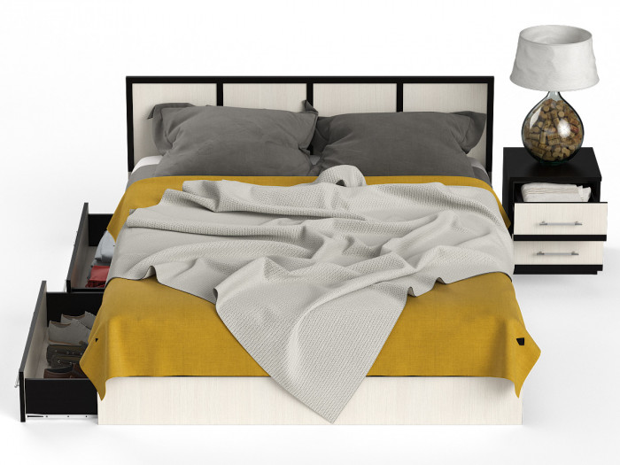 Сакура Кровать с ящиками 1600 + тумба, цвет венге/дуб лоредо, ШхГхВ 204х203,5х80 см., сп.м. 1600х2000 мм., б/м, основание есть, универсальная сборка