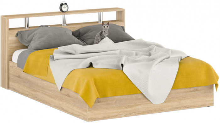 Камелия спальня № 3 Кровать 1600 + Две тумбы + Стол косметич. + Зеркало + Комод + Шкаф 4-х, цвет дуб сонома, сп.м. 1600х2000 мм., б/м, осн. есть