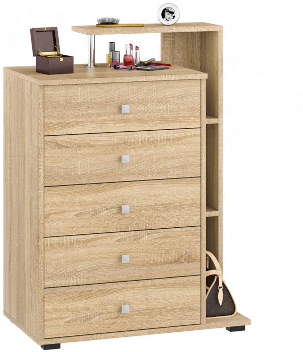 Камелия спальня № 3 Кровать 1600 + Две тумбы + Стол косметич. + Зеркало + Комод + Шкаф 4-х, цвет дуб сонома, сп.м. 1600х2000 мм., б/м, осн. есть