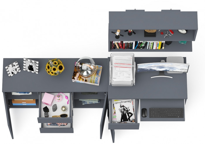 Мори Стол компьютерный МС-1 левый + Комод МК1200.3 + Полка 900, цвет графит, ШхГхВ 210,4х50х209,6 см., НЕ универсальная сборка