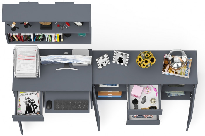 Мори Стол компьютерный МС-1 левый + Комод МК1200.3 + Полка 900, цвет графит, ШхГхВ 210,4х50х209,6 см., НЕ универсальная сборка