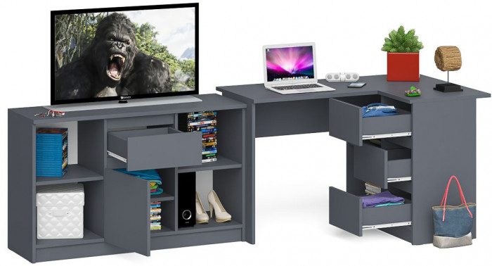 Мори Стол компьютерный МС-16 правый + Тумба МТВ1204.1, цвет графит, ШхГхВ 244,8х84,9х76,6 см., выдвижные ящики справа, НЕ универсальная сборка