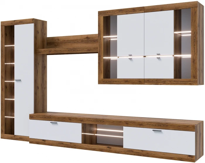 Прага Модульная Гостиная, вариант №2, делано/Белый глянец