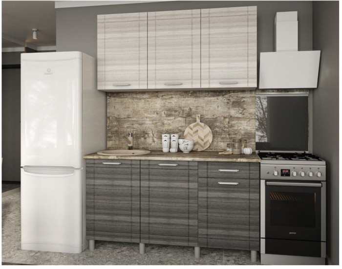 Кухонный гарнитур Бомбей 1,5м Сандал белый/Сандал серый