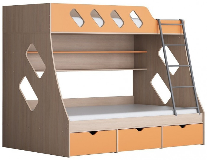 Дельта-20.01 Детская двухъярусная кровать с лестницей (Венге, Ясень шимо светлый)