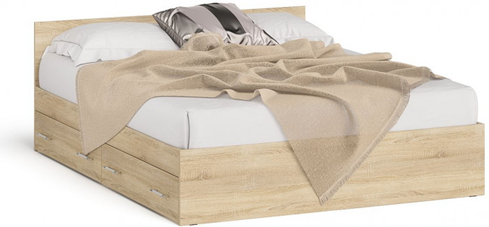 Мори Кровать с ящиками 1600, цвет дуб сонома, ШхГхВ 163,5х203,5х70 см., сп.м. 1600х2000 мм., без матраса, основание есть
