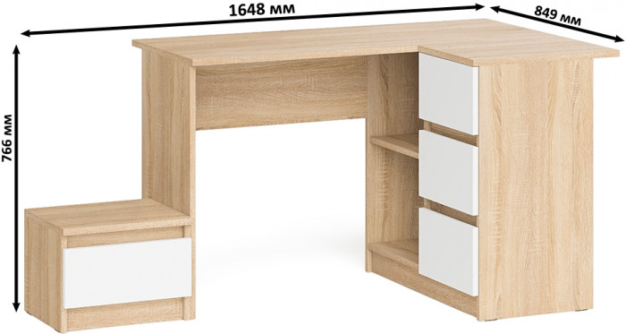 Мори Стол компьютерный МС-16 правый + Тумба ТМП400.1, цвет дуб сонома/белый, ШхГхВ 164,8х84,9х76,6 см., выдвижные ящики справа, НЕ универс. сборка