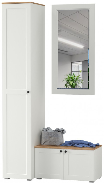 Остин Прихожая 24, цвет белый шагрень/дуб крафт золотой, ШхГхВ 120х54,3х229,6 см., универсальная сборка